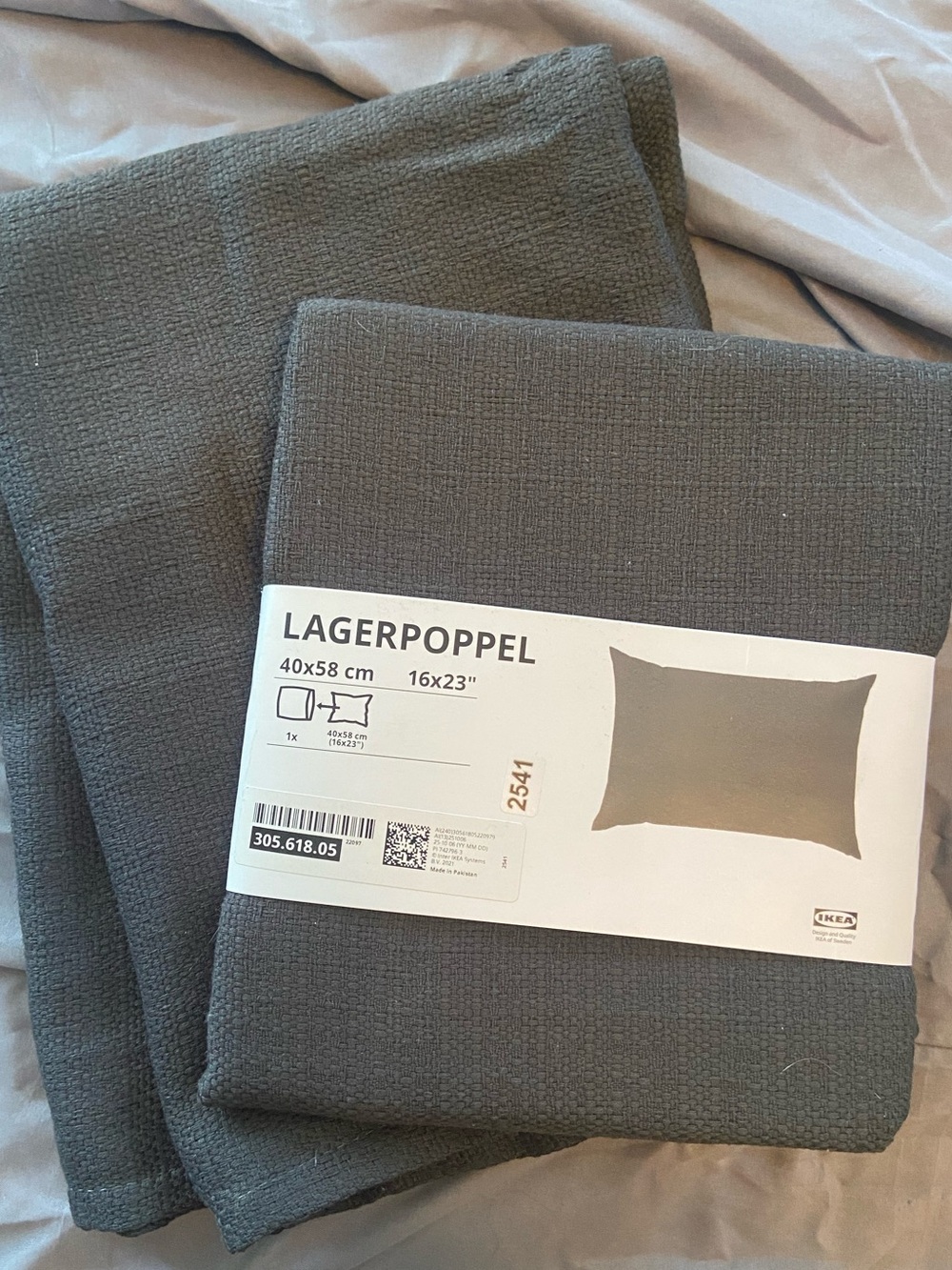 IKEA LAGERPOPPEL Pillowcase Set in Charcoal Gray x2
